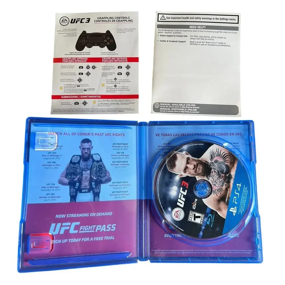PS4 UFC 3 MMA Video Game Conor McGregor case, disc, instructions manual